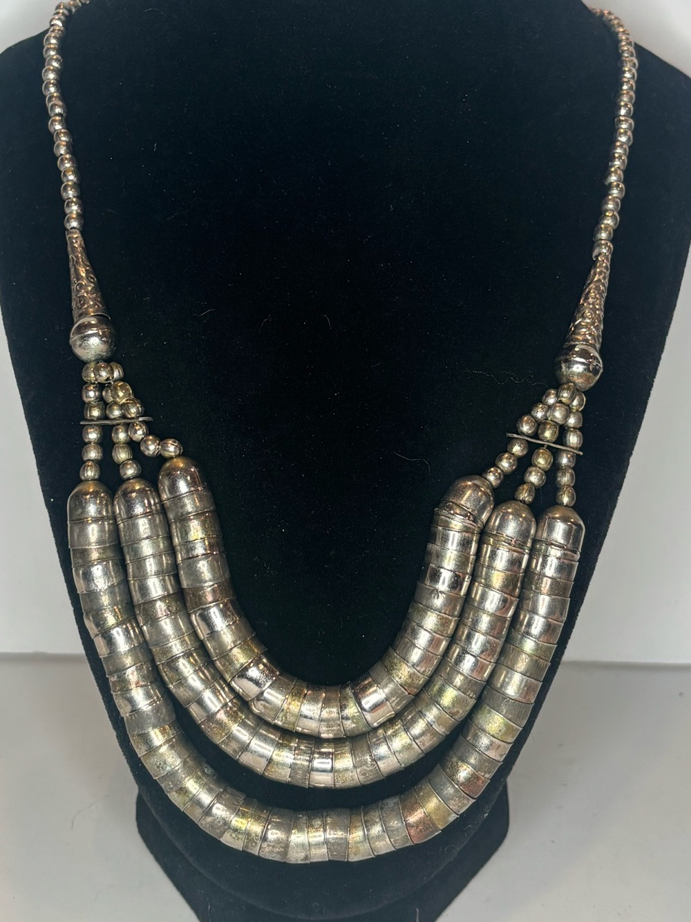 Vintage Silver Tone Multi Strand Statement Necklace Southwestern Tribal Boho 22”